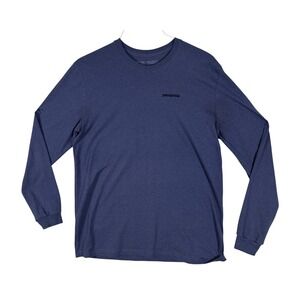 Patagonia Mens Responsibili-Tee Long Sleeve Shirt Navy Blue Bison Graphic L